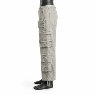 Pantalons cargo pour hommes les plus vendus en gros, pantalons cargo beige délavés, pantalons cargo de haute qualité à jambes larges, pantalons multi-poches pour hommes, streetwear - Product Image 5