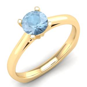 Anillo Solitario de Oro Amarillo de 14K/18K con Gema de Aguamarina de Corte Redondo de 0.75 Quilates, Joyería Fina al por Mayor para Mujer, Estilo Minimalista REYES - Product Image 2