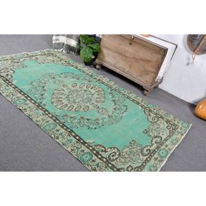 Alfombra turca tradicional verde Beige hecha a mano grande 4,9X8,4 pies patrón abstracto para sala de pasillo o cabecera para adolescentes - Product Image 5