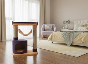 Arbre à chat Amistar Juno en fausse fourrure de haute qualité avec un design sécurisé pour les chats et les chatons de toutes tailles et de tous âges - Écologique et durable - Product Image 6