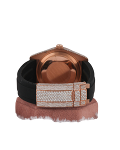 New Rose Gold Full Iced Out Round Moissanite Diamond Classic Date And Numbers <b>Black</b> Dial Features Diamond <b>Watch</b> in Rubber Band - Product Image 3