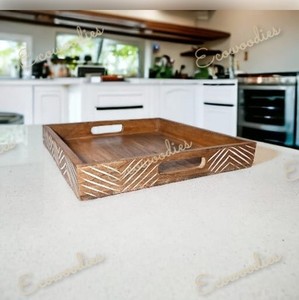 ถาดเสิร์ฟไม้ไผ่แบบมีมือจับถาดไม้ไผ่แกะสลักแบบชนบทสำหรับเสิร์ฟเครื่องดื่มชากาแฟ - Product Image 3