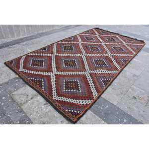 Alfombra étnica de lana roja y negra de 5,9x11 pies, alfombra turca hecha a mano, diseño de retazos a rayas para sala de estar, pasillo, látex de 10mm - Product Image 2