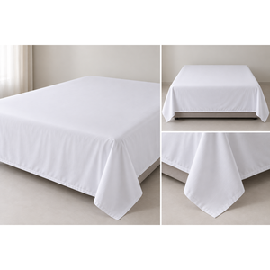 100% Cotton 300TC Hotel Flat <b>Bed</b> Sheet Breathable Embroidered Plain <b>White</b> Twin/Queen/<b>King</b> <b>Sizes</b> - Product Image 3