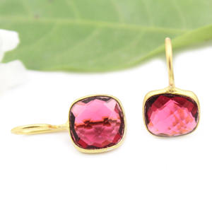 Pendiente colgante chapado en oro de 24 quilates con forma de cojín de cuarzo rosa Natural elegante de lujo para joyería al por mayor de mujer para India - Product Image 2