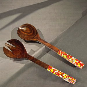 Hot Items Natural Eco-Friendly Mango Wood Serving Bowl con cuchara y tenedor Set Ensaladera de madera - Product Image 4