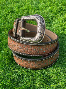 Cinturones florales pintados a mano y mecanizados a mano, cinturones unisex de cuero auténtico hechos a mano, novedad - Product Image 2