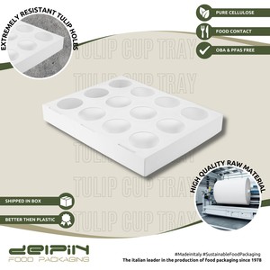 Plateau en papier recyclable à double paroi blanc avec 12 compartiments circulaires pour tasses tulipes, contenants pour cupcakes et muffins, jetables - Product Image 4