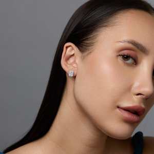 92.5 <b>Silver</b> <b>Stud</b> <b>Earrings</b> Trendy Geometric Diamond & Pearl Classic Elegant Emerald Cut for Wedding Engagement Party Gift 188467 - Product Image 4