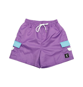Short de bain sport en nylon tissé brodé violet pour homme, avec cordon de serrage, taille élastique, séchage rapide, entraînement, OEM personnalisé - Product Image 1