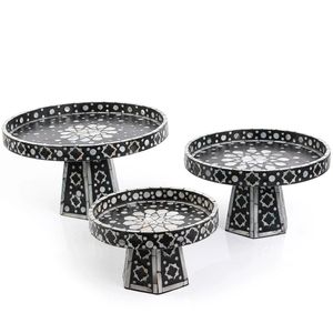 Mère de perle mosaïque incrustation table pièce maîtresse présentoirs MOP gâteau stand dessert piédestal ensemble - Product Image 1