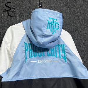 Custom Hooded Windbreaker <b>Jacket</b> 100% Nylon Fabric <b>Waterproof</b> High Street Style with Real Fabric Panels and Inner Mesh - Product Image 5