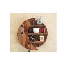 Étagère de rangement murale en bois de forme irrégulière ronde Art Déco naturelle personnalisée pour l'affichage mural par Z f Craft Impex - Product Image 1