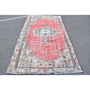 Tapis Vintage en Laine Turque 4.7 X 8.3ft Grande Surface Rouge Beige Patchwork Design avec Support en Latex pour Couloir ou Chambre - Product Image 1