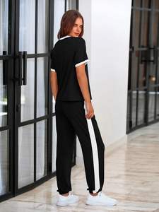 Black <b>Womens</b> 2 Piece Outfits 2025 Summer Tracksuit Sets Short Sleeve Tops Travel Long Pants Jogger Lounge Set - Product Image 6