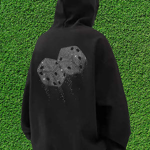 Sweat-shirt à capuche unisexe en coton mélangé 320GSM imprimé de strass avec logo sur le devant Streetwear Zip up - Product Image 5