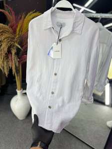 Camisa de lino a rayas para hombre, informal, de manga larga, con botones, ropa de playa de verano, ligera y transpirable - Product Image 4
