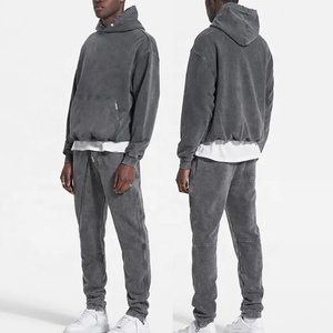Vente en gros de sweats à capuche délavés à l'acide pour hommes, ensemble de pantalons de survêtement écologiques, nouveau design vintage, survêtements d'hiver - Product Image 1