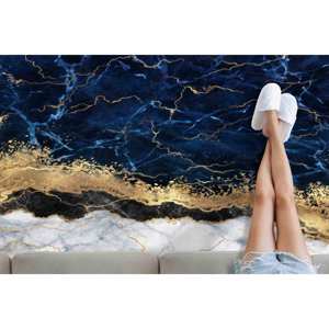 Alfombra Azul Marino con Diseño de Mármol: Alfombra con Detalles Dorados Impresos en 3D, Alfombra Suave No Tejida - Product Image 3