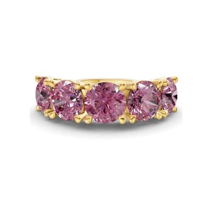 Elegante Anillo Redondo con Diamante Cultivado en Laboratorio de Color Púrpura, 0.50 Ct Tw, Oro Sólido de 14K, Claridad VS, 5 Diamantes, Tono Púrpura Intenso, Estilo Real - Product Image 1