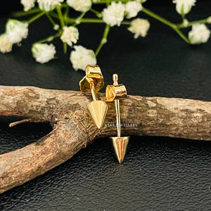 14K Solid Gold Tiny Spike <b>Earring</b> Fine Jewelry. - Product Image 2
