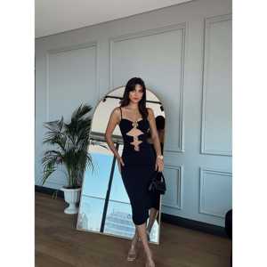 2042 Sandy Dress with Three Buckles at Front Satin <b>Fabric</b> Natural Waistline Breathable Feature - Product Image 2