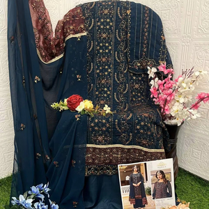 ชุดนอนผ้าไหมผ้าแพรแข็งแบบหรูหราผ้าอินเดียเย็บปักลายด้วยด้ายหลายเส้น - Product Image 1