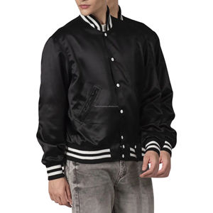 New Trend Retro Satin Varsity Jacket Unisex Lightweight Silky Glossy <b>Fabric</b> Baseball Team Uniform Patchwork Front Custom - Product Image 5