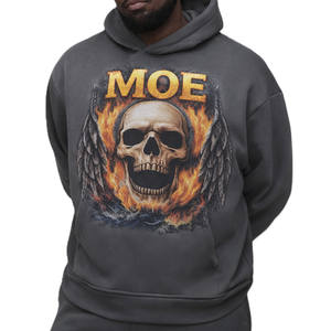 Heavyweight Cotton Fleece Men Hoodie with Oversized Fit Gothic Artwork Print MOE Custom Streetwear <b>Sweatshirt</b> OEM - Product Image 3