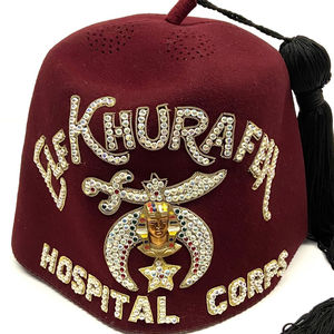 Chapeau d'officier maçonnique, fez Shriners brodé de strass et de fils dorés avec pompon, fez Shriners sportif - Product Image 3