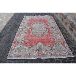 Alfombra turca vintage, rojo, beige, 5,6x9,6 pies, área grande, diseño de retazos de lana para pasillo o dormitorio, respaldo de látex - Product Image 1