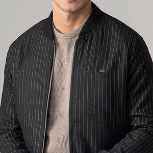 Wholesale Customizable Black Bomber Woolen <b>Jacket</b> 100% High Quality Slim Regular Fit Full-Sleeve <b>Casual</b> Winter <b>Jacket</b> Front - Product Image 2