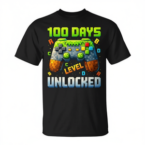 T-shirt da gaming pixel per ragazzi - Edizione promozionale '100 giorni di scuola: livello sbloccato' - Product Image 2