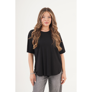 Camiseta Básica de Cuello Redondo sin Costuras LUSTRIN para Mujer, Cómoda Camiseta Negra Lisa de Manga Corta para Uso Diario - Product Image 2
