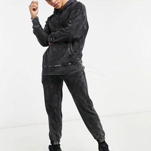 Survêtement d'hiver à capuche uni délavé à l'acide pour homme, léger, respirant, taille élastique, polyester/coton, coupe confortable et élégante - Product Image 1