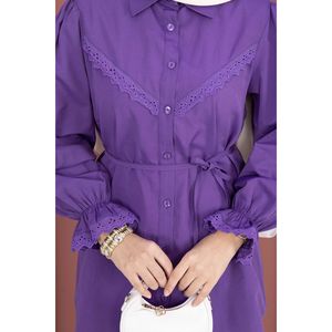 Blusa de Mujer con Bordado Floral, Detalle de Cordones y Flecos, Corte Holgado, Tejido de Popelina, para Otoño y Primavera, Talla XL, Color Lila - Product Image 4