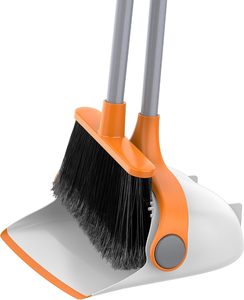 Ensemble balai et pelle MR.SIGA avec manche long réglable, blanc et orange - Product Image 1
