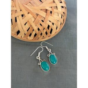 Pendientes de gota de piedras preciosas verdes hechos a mano Pendientes de gancho chapados en plata minimalista para Mujer | Joyería colgante Boho Chic - Product Image 2