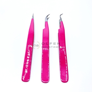 Kit d'extension de cils rose néon de marque privée ensemble de pinces à cils en acier inoxydable pointe en fibre miroir de cils pointu à prise fine - Product Image 1