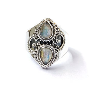 Vintage Style <b>Labradorite</b> <b>Ring</b> (5.3 Grams) Fashionable Alloy with Gold Plating 18K Bezel Setting Free Size Trendy Gift - Product Image 1