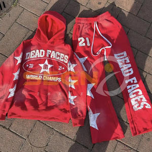 Conjunto personalizado de dos piezas para hombre, chándal transpirable lavado ácido desteñido al sol con serigrafía de peso pesado, último estilo - Product Image 1