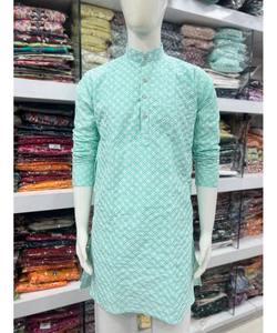 Mariage arabe AchkanBandhgalaSherwaniKurtaPajama Set pour homme en élégant tissu de coton Punjabi Pathani avec bouton de col - Product Image 1