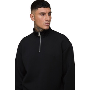 Survêtement noir à demi-fermeture éclair pour hommes ensemble de streetwear deux pièces en molleton lourd surdimensionné Design minimal personnalisable usine OEM - Product Image 3