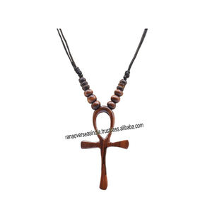 Factory <b>Direct</b> Sale Wooden Egyptian Ankh Cross Pendant Necklace With <b>Beads</b> Hand Crafted Religious Jewelry for Women - Product Image 5