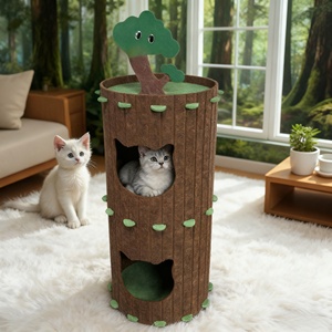 Lit grattoir pour chat en feutre à 2 niveaux avec boule suspendue, sans perte de poils, durable, bleu et jaune, mobilier pour chat d'intérieur, montage facile - Product Image 6