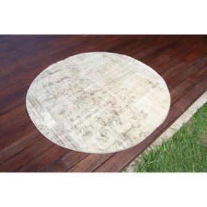 Tapis turc vintage 3,7x3,7 pieds, tapis rond persan en laine blanche - Product Image 2