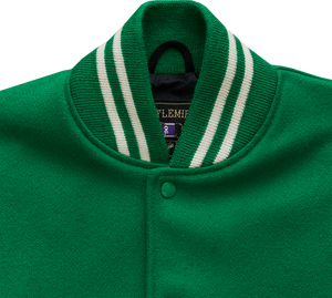 Vestes universitaires Letterman en laine de haute qualité couleur verte et manches blanches pour vestes universitaires unisexes vestes pour hommes personnalisées - Product Image 2