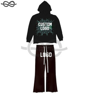 Ensemble de survêtements Street Style pour homme Pantalon évasé et sweat à capuche zippé 2 pièces Trendy Layered Look Pantalon empilé - Product Image 2