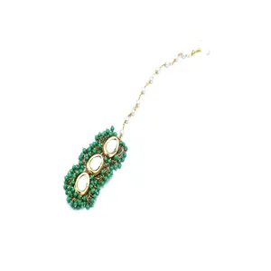 Joyería Tradicional India para Bodas - Elegante Conjunto de Gargantilla Kundan con Cuentas Verde Menta - Product Image 5