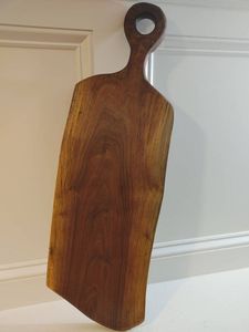 Handcrafted Natural Walnut Solid <b>Wooden</b> Dessert Fruits Vegetables Custom Cutting Serving Chopping Board for Kitchen with Handle - Product Image 5